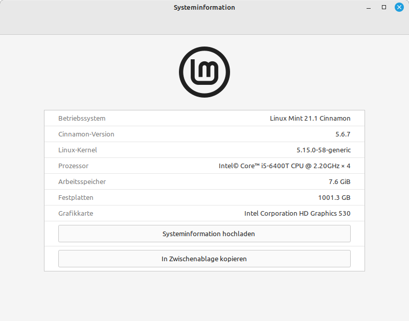 Bildschirmfoto eines frisch installierten Linux-Desktops